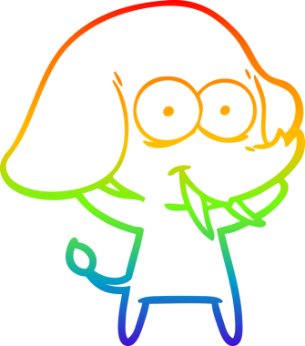 Gökkuşağı gradyanı çizimi bir insan tarafından çizilmiş mutlu bir filin çizimi