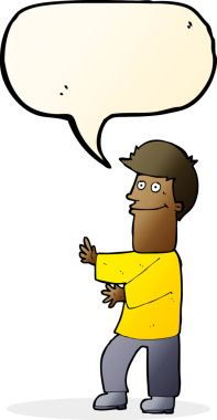 Bir insan tarafından çizilmiş konuşma balonuyla hareket eden karikatür adamı.