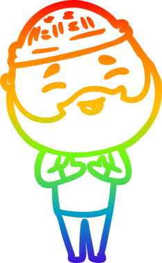 Bir insan tarafından çizilmiş mutlu sakallı bir adamın çizgi çizimi.