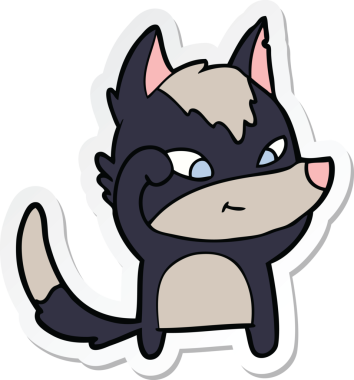 Bir insan tarafından çizilmiş dost canlısı bir kurt çizgi filminin çıkartması.