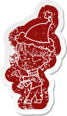 Garip bir çizgi film. Gözleri kapalı, Noel Baba şapkası takan bir kadın. Bir insan tarafından çizilmiş.