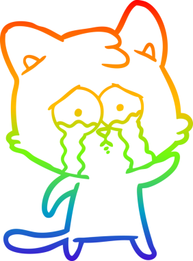 Bir insan tarafından çizilmiş ağlayan çizgi film kedisinin çizimi.