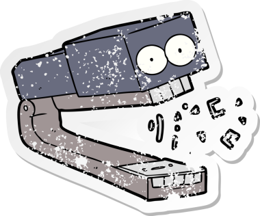 Bir insan tarafından çizilmiş çılgın bir çizgi film zımbasının sıkıntılı çıkartması.