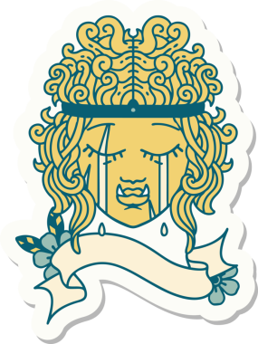 Bir insan tarafından çizilmiş ağlayan bir ork barbar karakterinin çıkartması.