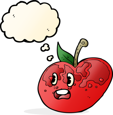bir insan tarafından çizilmiş düşünce baloncuklu çizgi film elması