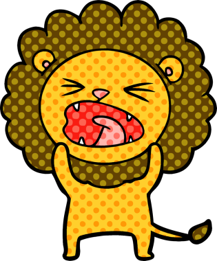 Bir insan tarafından çizilmiş çizgi film aslanı.