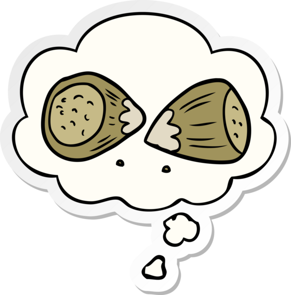 Düşünce baloncuklu çizgi film fındıkları bir insan tarafından çizilmiş çıkartma.