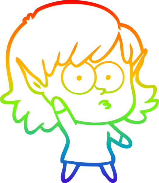 Gökkuşağı gradyan çizgi çizimi Bir insan tarafından çizilen elf kızı