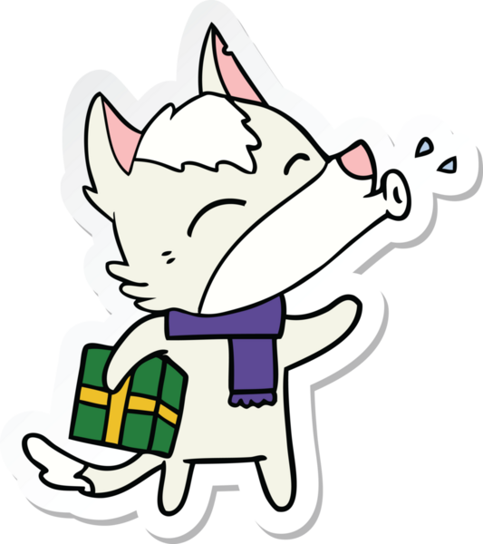 Uluyan bir kurdun çıkartması. Bir insan tarafından çizilmiş Noel hediyesi.