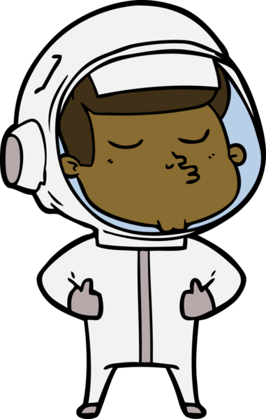 Bir insan tarafından çizilmiş kendine güvenen bir astronot çizgi filmi.