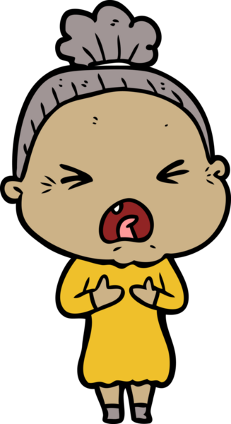 Bir insan tarafından çizilmiş kızgın yaşlı kadın çizgi filmi.