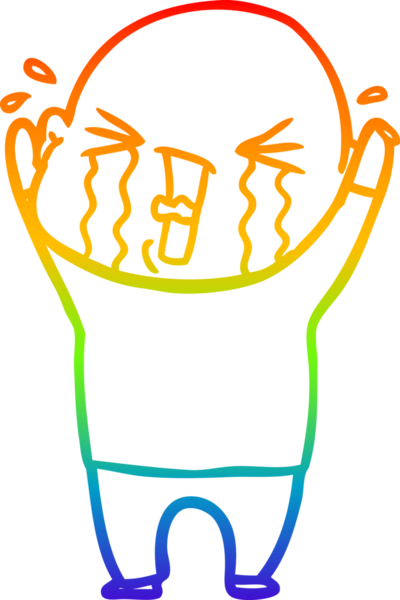 Bir insan tarafından çizilmiş ağlayan kel bir adamın çizgi çizimi.