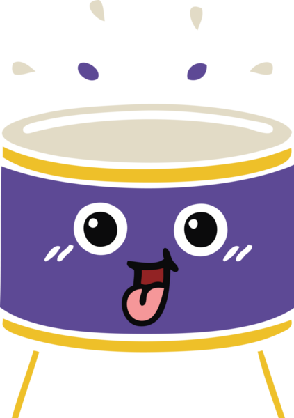 Bir insan tarafından çizilen davulun düz renk retro karikatürü