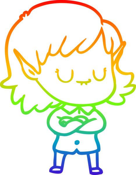 Gökkuşağı gradyan çizgisi mutlu çizgi film kızı bir insan tarafından çizilmiş.