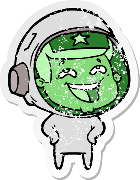 Bir insan tarafından çizilmiş gülen astronot çizgi filminin sıkıntılı çıkartması.