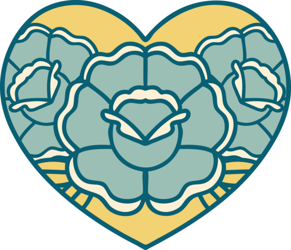 Bir insan tarafından çizilmiş kalp ve çiçeklerin ikonik dövme şekli