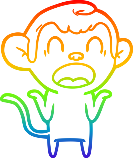 Bir insanın omuzlarını silkeleyen bağıran çizgi film maymunu çizimi.