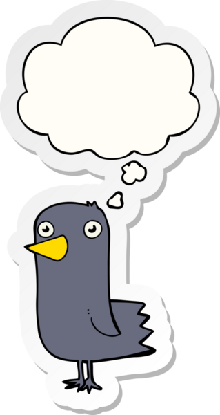 Düşünce baloncuğu insan tarafından çizilmiş bir çıkartma olan çizgi film kuşu.