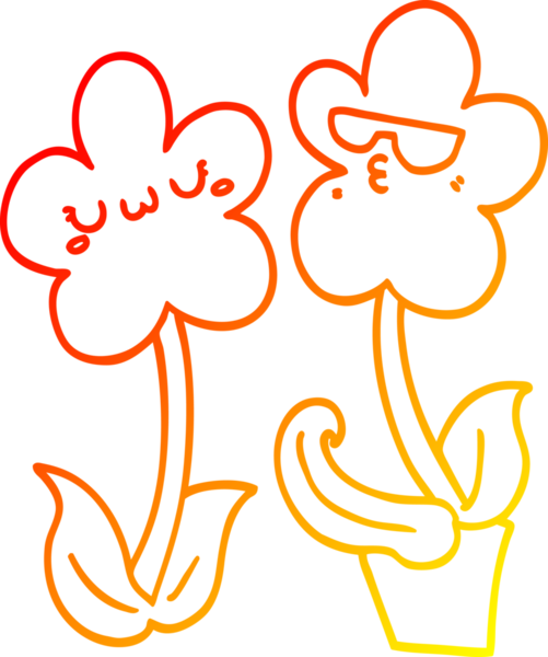 Bir insan tarafından çizilmiş sevimli bir karikatür çiçeğinin sıcak çizgi çizimi