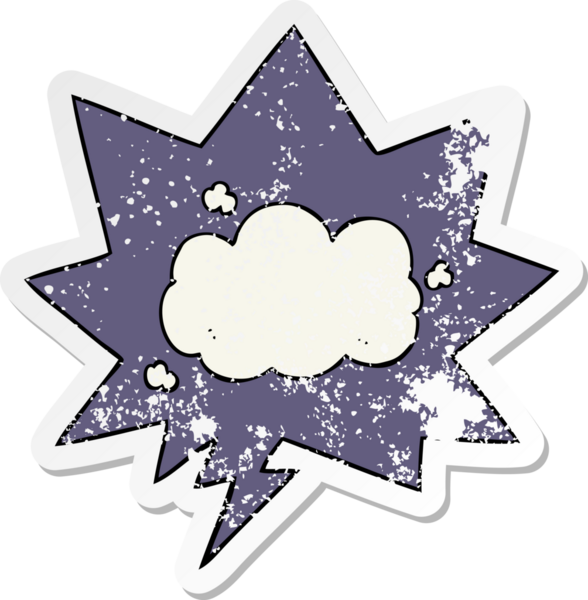 Konuşma baloncuğu olan karikatür bulutu bir insan tarafından çizilmiş sıkıntılı eski bir çıkartma