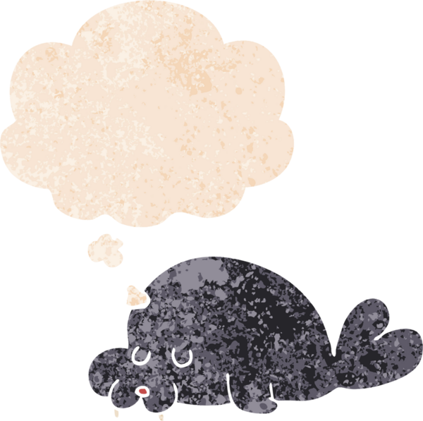 grunge 'da düşünce baloncuğu olan karikatür deniz aygırı bir insan tarafından çizilmiş dertli retro dokuma tarzı