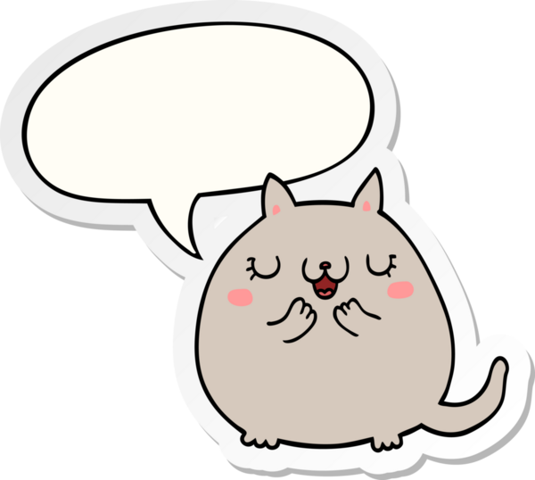 Bir insan tarafından çizilmiş konuşma kabarcığı çıkartmalı şirin bir kedi.