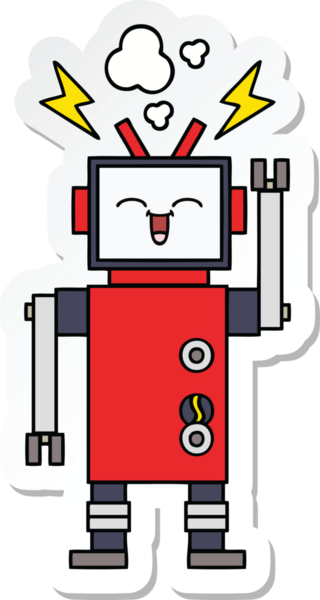 Bir insan tarafından çizilmiş şirin çizgi film robotunun çıkartması.