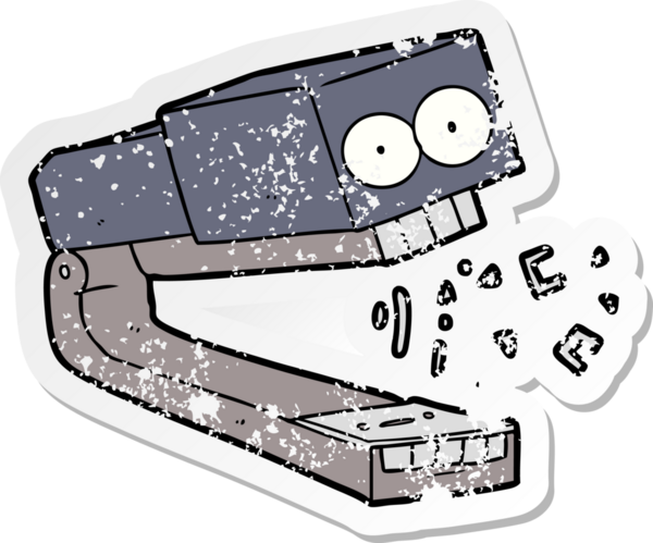 Bir insan tarafından çizilmiş çılgın bir çizgi film zımbasının sıkıntılı çıkartması.