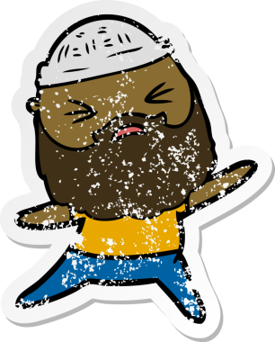 Bir insan tarafından çizilmiş sakallı bir çizgi film karakterinin sıkıntılı çıkartması.