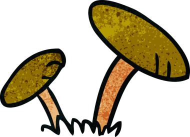 Bir insan tarafından çizilmiş mantarların el desenli karikatürleri.