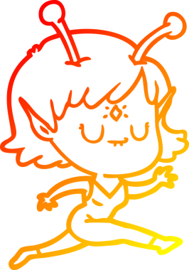 Bir insan tarafından çizilen çizgi film karakteri uzaylı bir kızın sıcak çizgi çizimi.