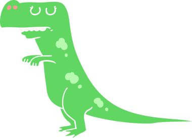 Düz renkli karikatür dinozoru bir insan çizmiş.