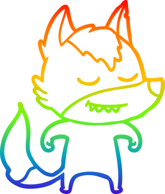 Gökkuşağı gradyan çizgisi. Bir insan tarafından çizilmiş dost bir kurt çizgi filmi.