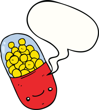 Bir insan tarafından çizilmiş konuşma balonlu çizgi film hapı.