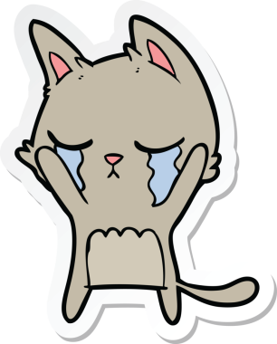 Bir insan tarafından çizilmiş ağlayan çizgi film kedisinin çıkartması.