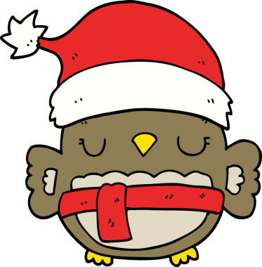 Bir insan tarafından çizilmiş şirin Noel baykuşu.