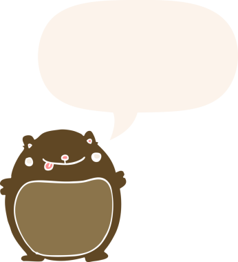 Bir insan tarafından çizilmiş eski tarz konuşma baloncuğu olan çizgi film ayısı.