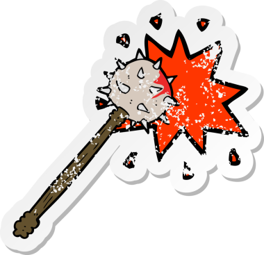 Bir insan tarafından çizilmiş kanlı ortaçağ topuzu karikatürü.