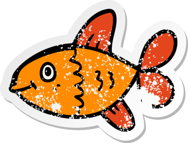 Bir insan tarafından çizilmiş karikatür balığının sıkıntılı çıkartması.