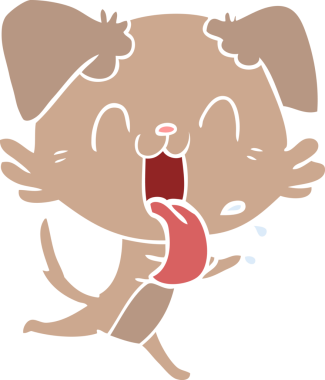 Bir insan tarafından çizilmiş düz renk çizgi film soluyan köpek.