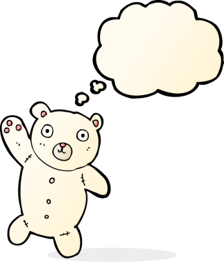 Bir insan tarafından çizilmiş düşünce baloncuklu şirin kutup ayısı.