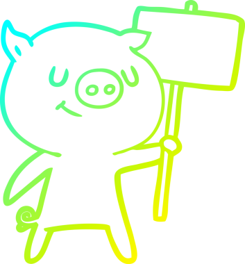 Bir insan tarafından çizilmiş levhalı mutlu bir domuzun çizimi.