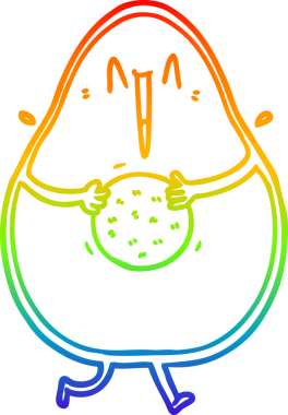 gökkuşağı gradyanı çizimi mutlu bir avokado çizgi filmi bir insan tarafından çizilmiş.