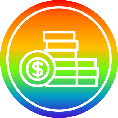 yığılmış para dairesel simgesi gökkuşağı gradyan bir insan tarafından çizilmiş