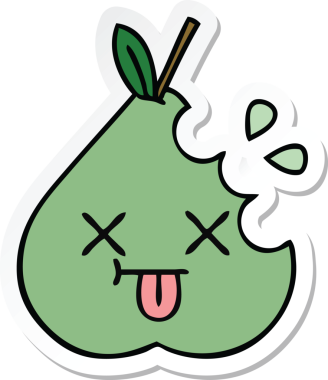 Bir insan tarafından çizilmiş şirin yeşil bir armut çıkartması.