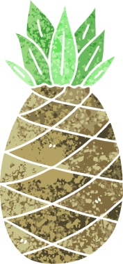 Bir insan tarafından çizilmiş retro çizim tarzı tuhaf çizgi film ananası.