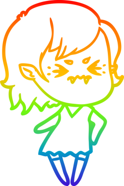 Gökkuşağı gradyan çizgi çizimi Bir insan tarafından çizilmiş rahatsız bir vampir kız çizgi filmi