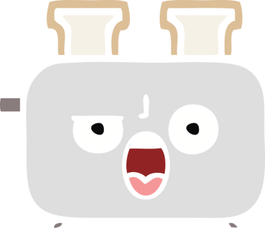 Bir insan tarafından çizilmiş bir tost makinesinin düz renkli retro karikatürü