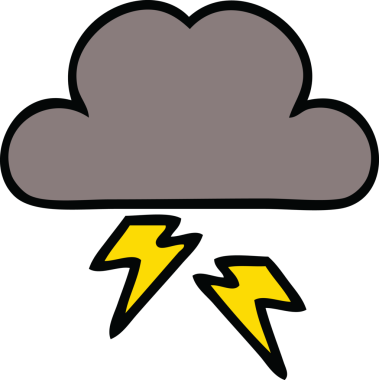 Bir insan tarafından çizilmiş fırtına bulutunun sevimli karikatürü.