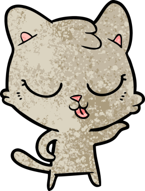 Bir insan tarafından çizilmiş mutlu çizgi film kedisi.